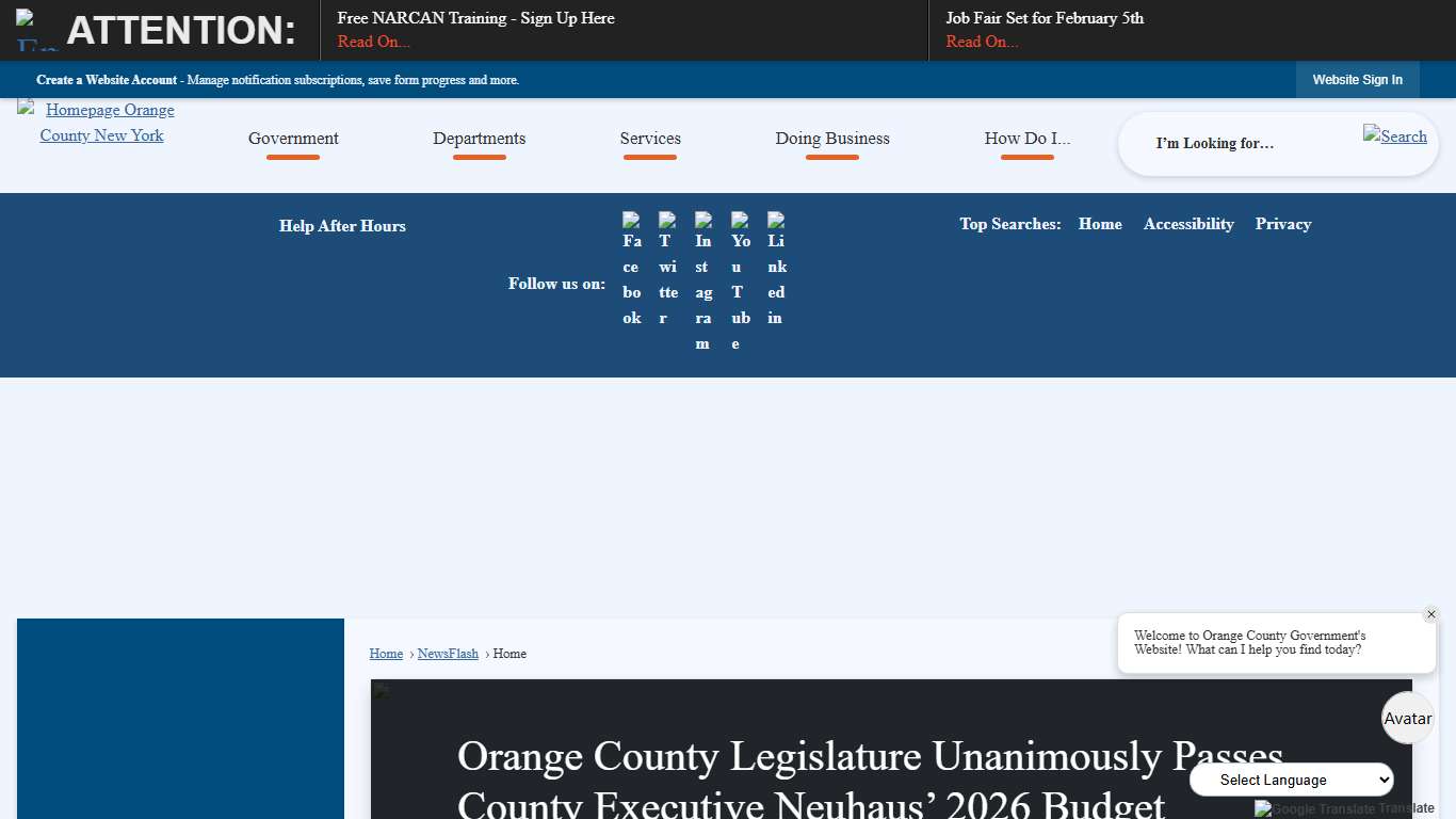 Orange County Legislature Unanimously Passes County Executive Neuhaus’ 2026 Budget • Orange County, NY