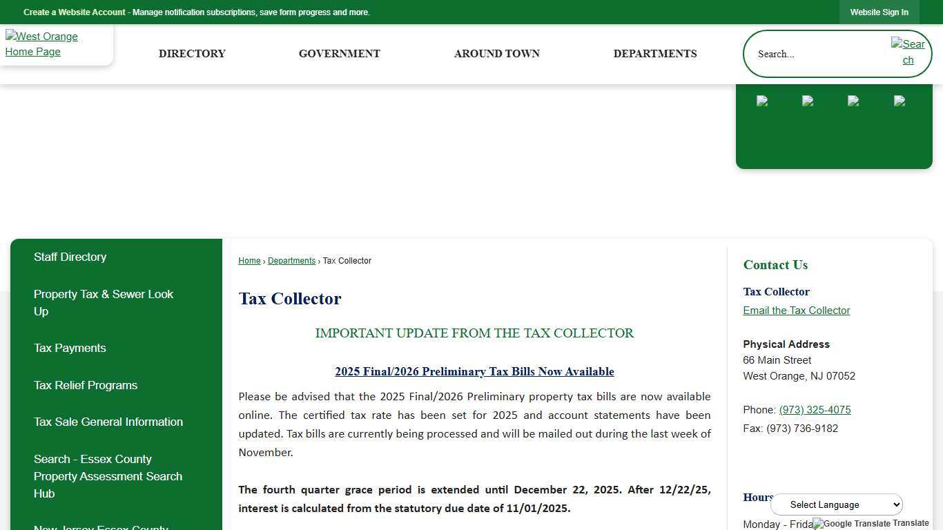 Tax Collector | West Orange, NJ - Official Website